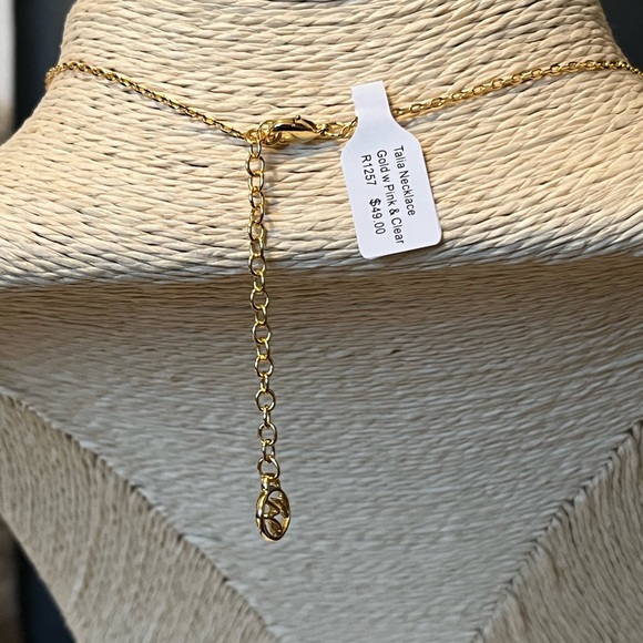 REAL SIMPLE STYLE TALIA NWT YELLOW GOLD-PLATED & PINK/CLEAR CRYSTALS NECKLACE - Picture 7 of 14